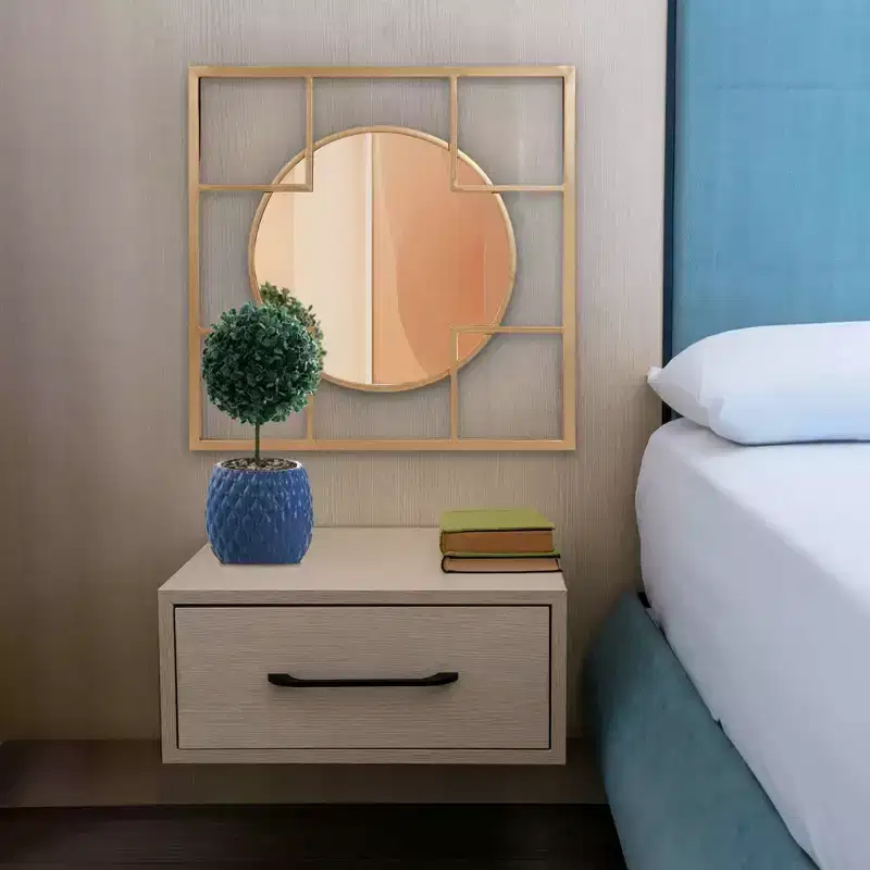 Howard Elliott 20x20 Metal Framed Circular and Square Gold Wall Mirror: Modern Style, No Assembly, Wall Mount