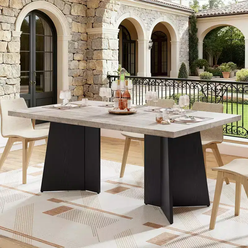 Modern Rectangular Dining Table for 6-8, 63 Sturdy Wood Tabletop with Pedestal Leg, Easy Assembly, for Kitchen, Dining Room, Home, Office, Apartment
