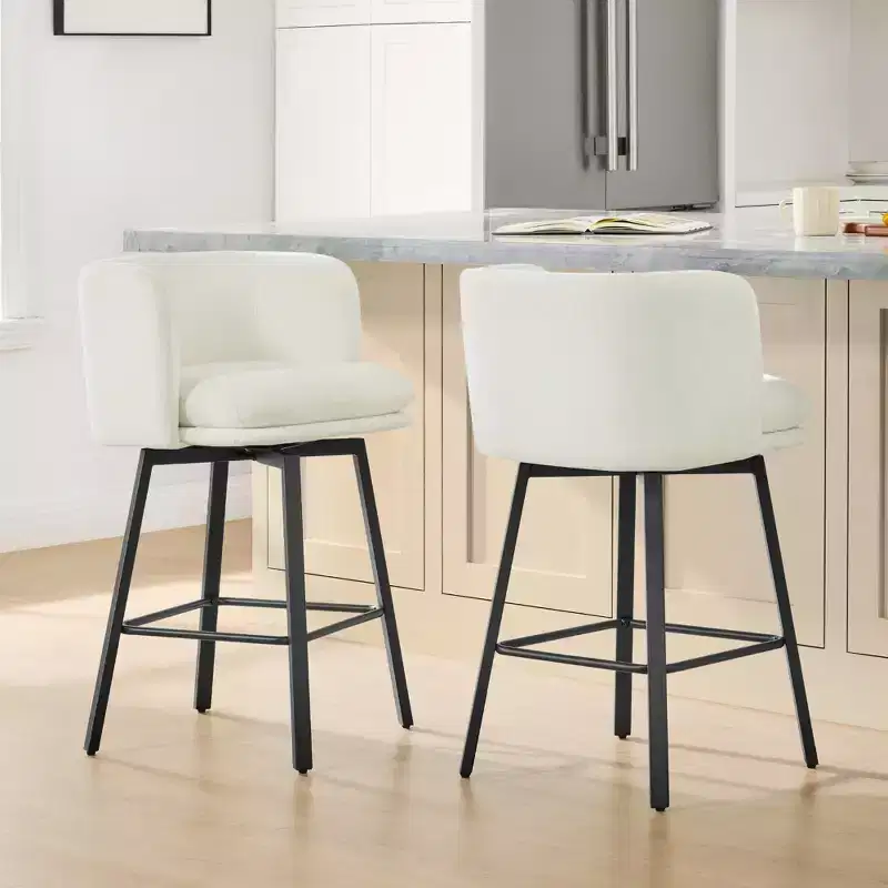 Spruce&Spring Upholstered Barrel-Back Swivel Counter Stool with Double-layer Seat & Metal Base