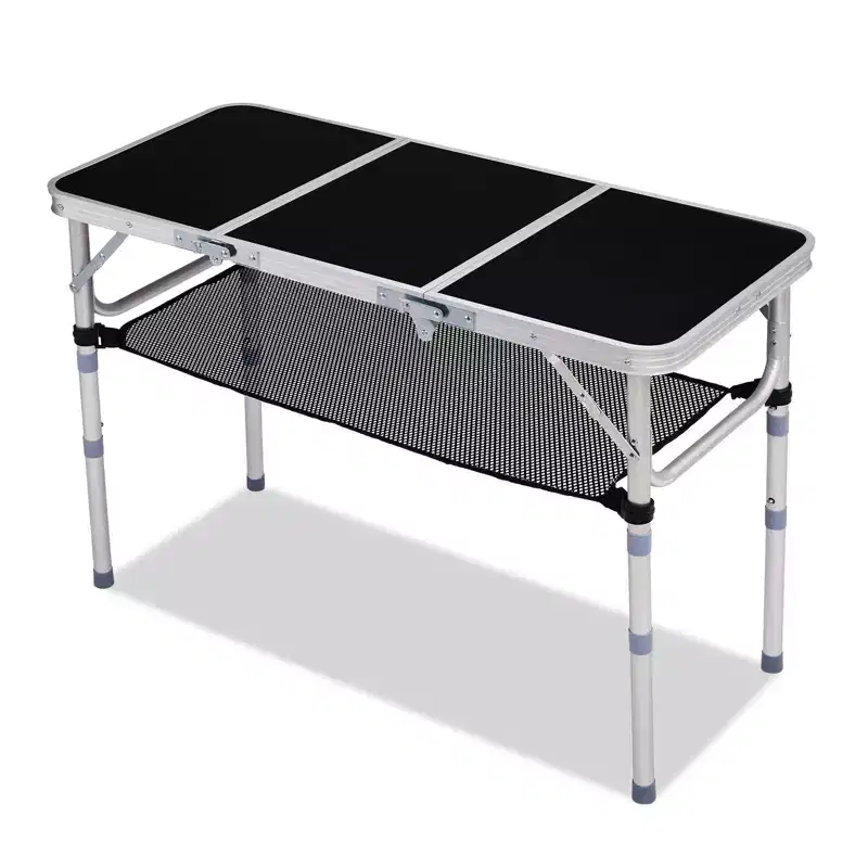 Portable Aluminum Folding Patio Table with Mesh Storage Bag – 3 Height Settings