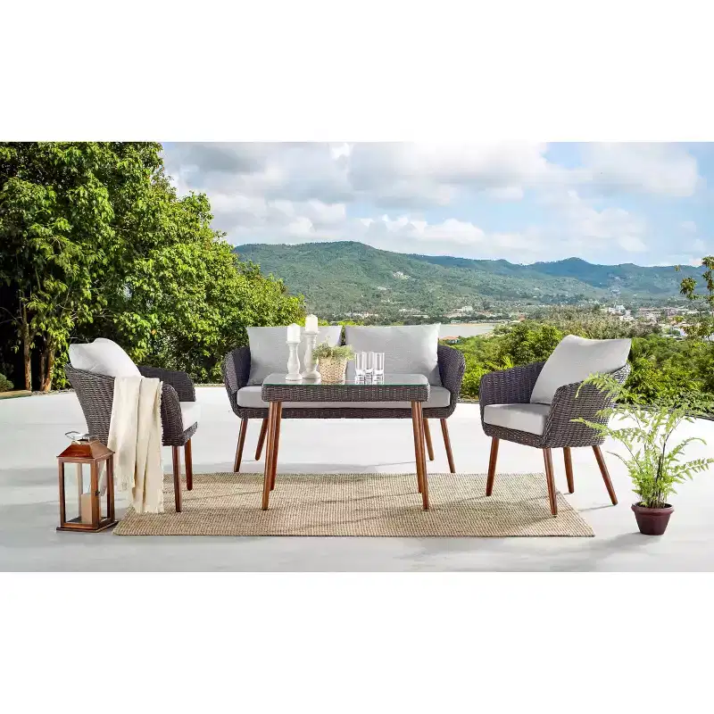 4pc All-Weather Wicker Athens Outdoor Conversation Set with 26" Coffee Table - Brown - Alaterre Furniture