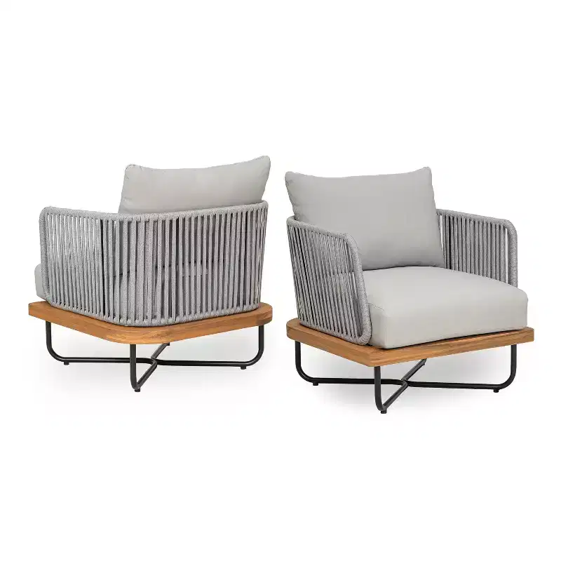 Christopher Knight Home Ivan Rope Woven Acacia and Iron Frame Club Chairs (Set of 2)