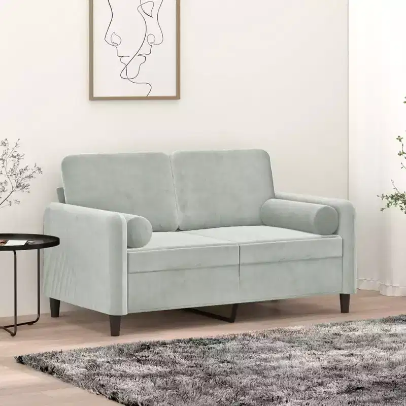 vidaXL 2-Seater Sofa with Throw Pillows Light Gray 47.2 Velvet