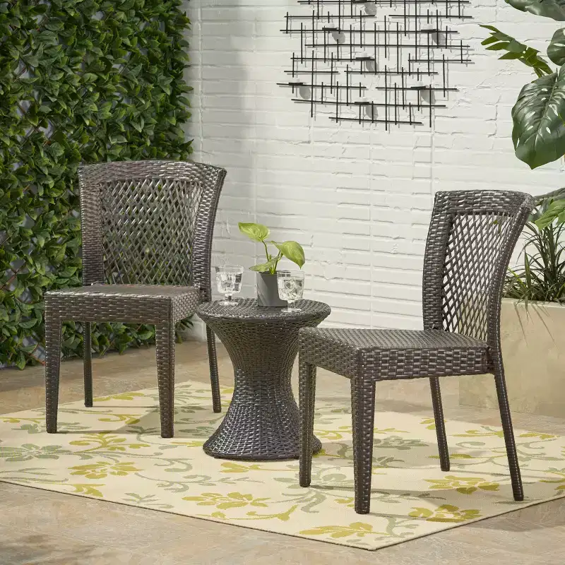 Christopher Knight Home Riggs Outdoor Wicker 3 Piece Stacking Chair Chat Set, Multibrown
