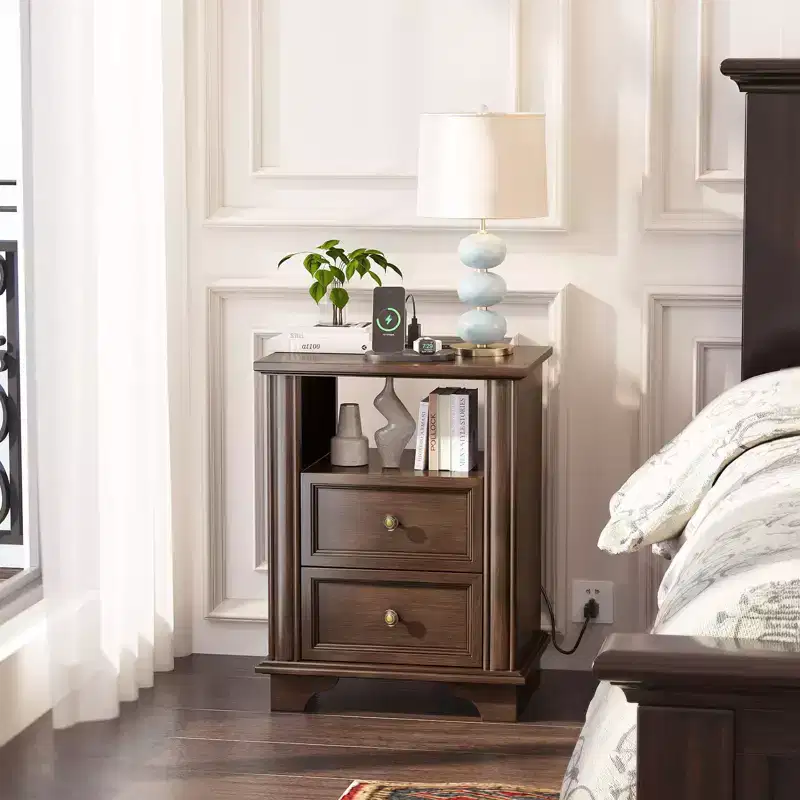Karl Home 2-Drawer Brown MDF (Medium-Density Fiberboard) 19.69in. W Nightstands