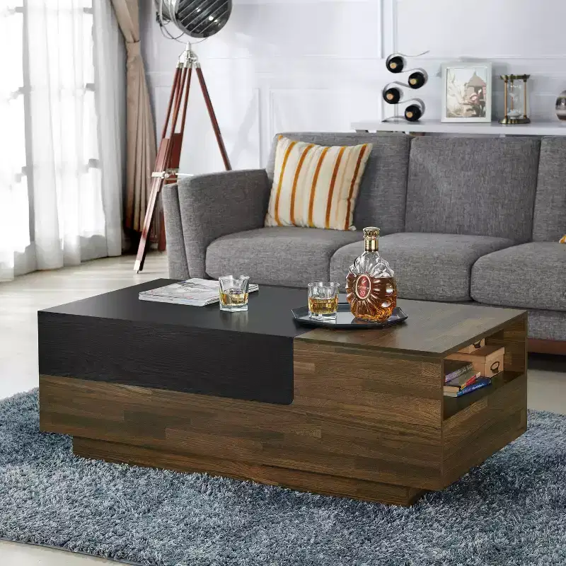 Croston Coffee Table with Sliding Top Storage Light Hickory - miBasics: Midcentury Design, Lift-Top, Rectangular Shape