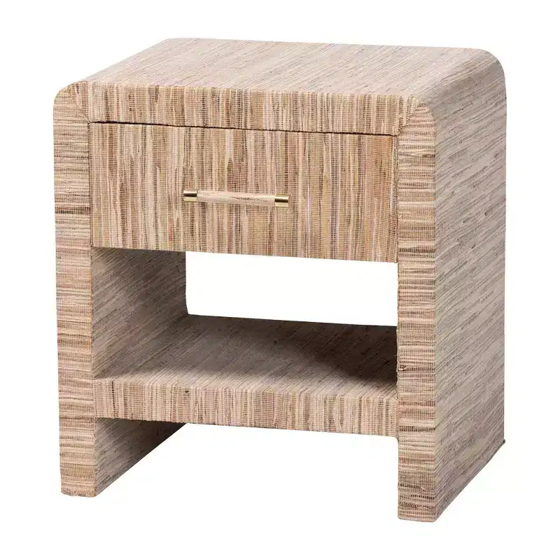 bali & pari Callan Woven Grasscloth 1 Drawer Nightstand Natural/Gold
