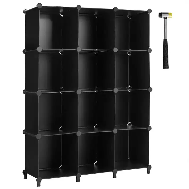 12 Cube Storage Organizer Plastic Organizer Units w/ Steel Frame Black