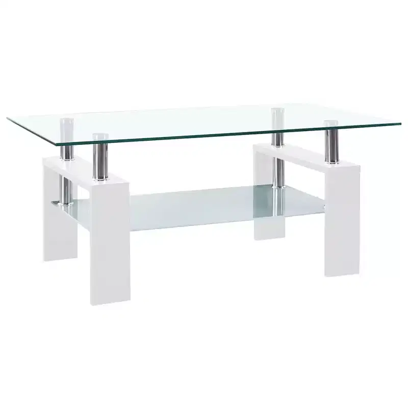 Coffee Table White and Transparent Tempered Glass, Melamine