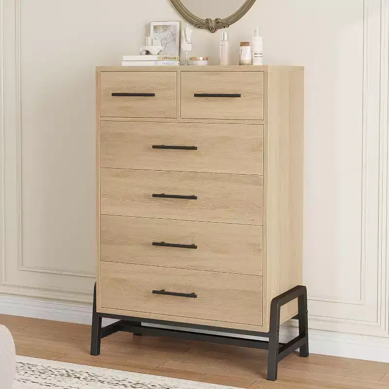46.6 Tall 4+2 Drawer Dresser - Robot Vacuum Friendly Storage, Natural Oak Finish for Bedroom & Entryway