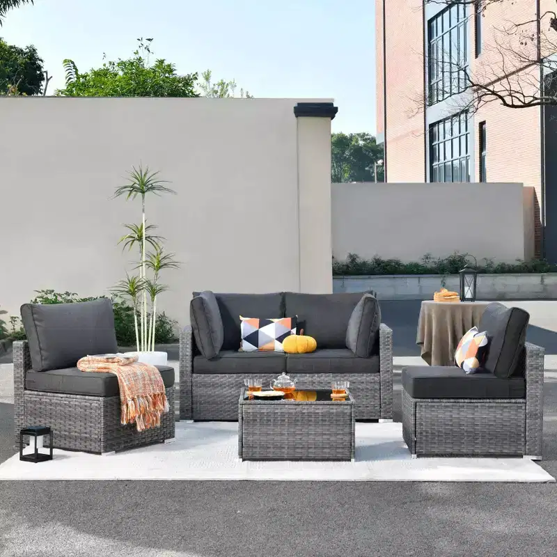 Venice 5pc Wicker Outdoor Patio Furniture Set Conversation Sofa with a Table and Cushions
