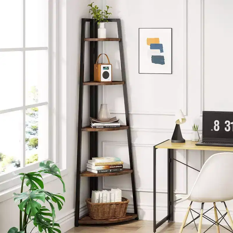 LITTLE TREE 70.7 Corner Bookshelf Rustic Brown