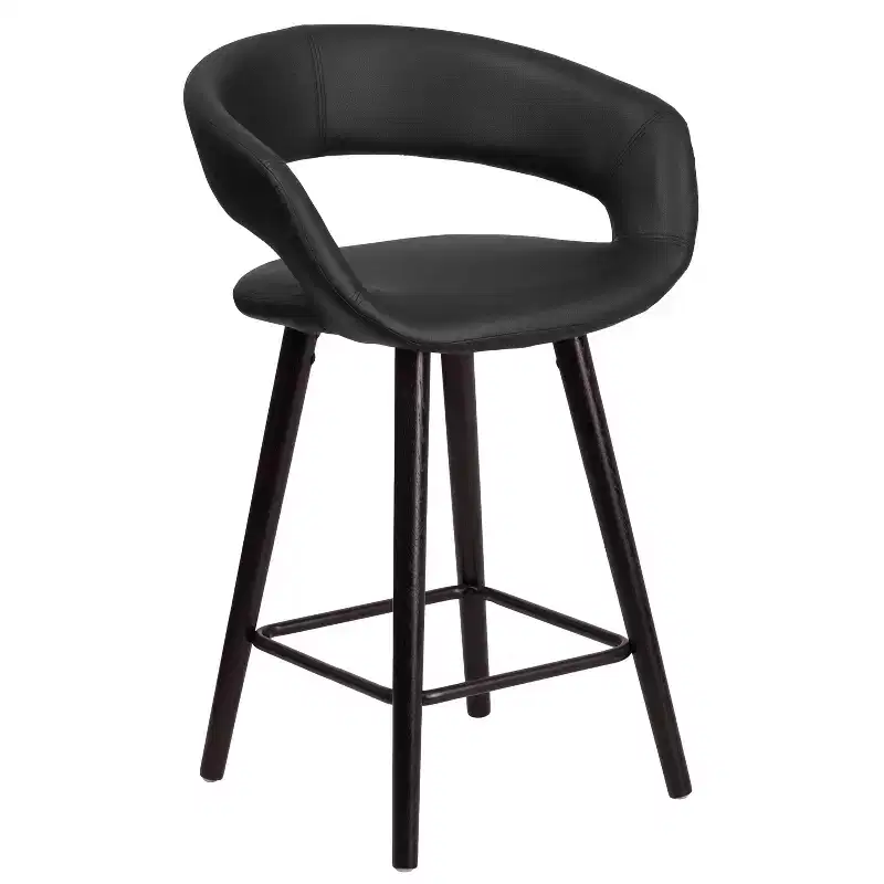 Merrick Lane 24 Inch Wood Ultramodern Bar Counter Stool With Black Upholstered Seat