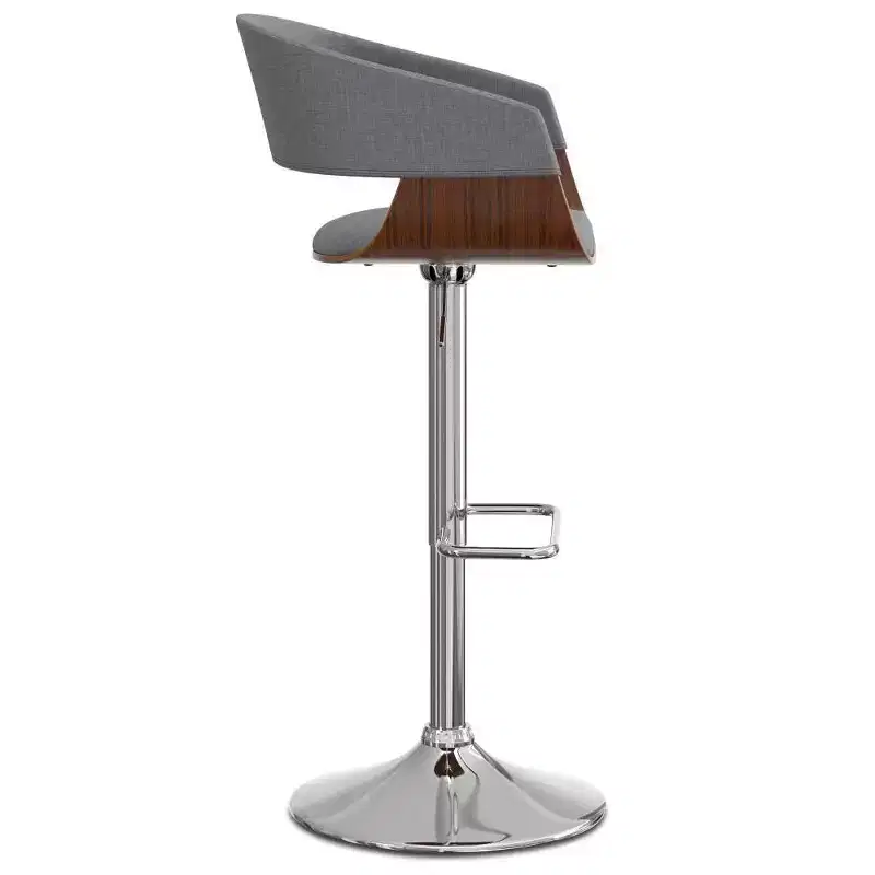WyndenHall Calinda Adjustable Swivel Barstool Light Gray: Mid-Century Modern, Upholstered, Steel Legs