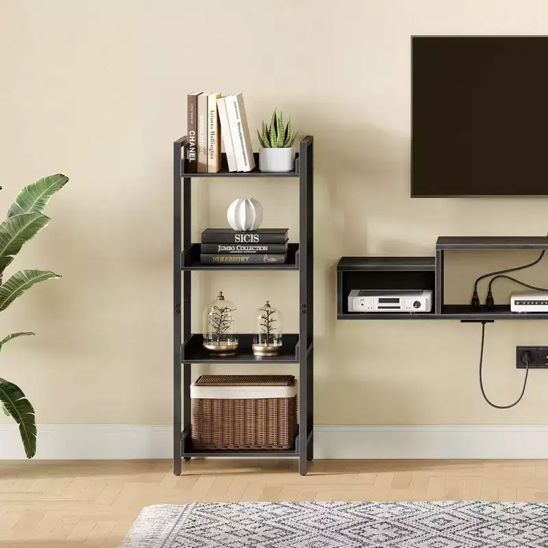 Modern Style Bookshelf, Bookcase, High Bookshelf Corner Storage Organizer for Home Office Bedroom Kitchen Living Room