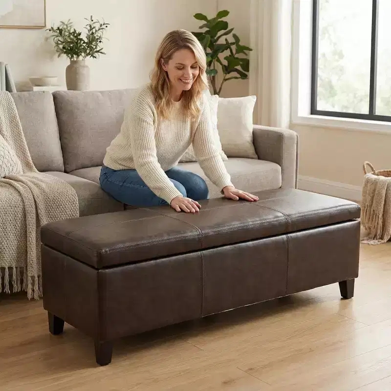 GDFStudio Pamela Faux Leather Upholstered Storage Ottoman Bench
