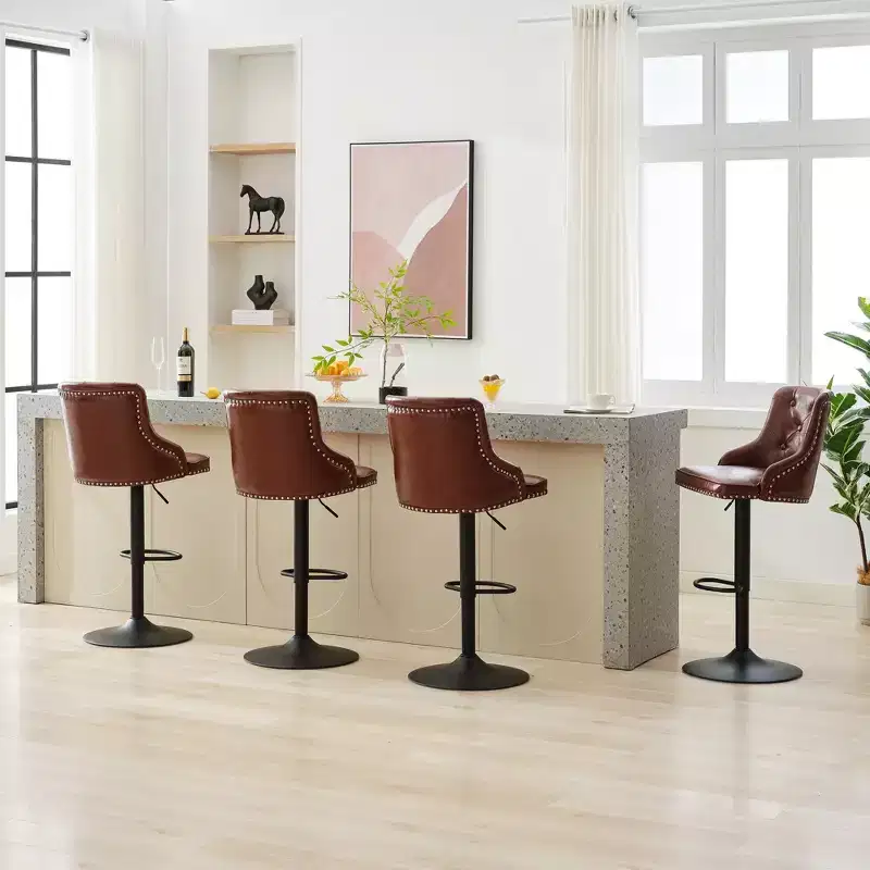 Bar Stools Set of 2,Adjustable Swivel Barstools, Faux Leather Bar Chairs,Upholstered Counter Height with High Backrest