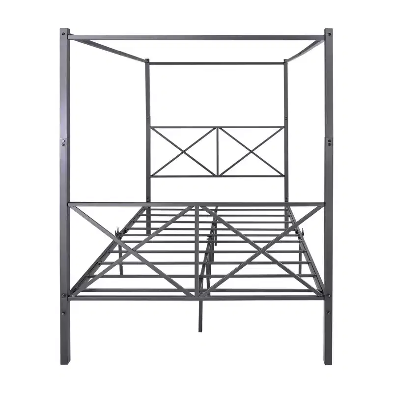 MAYEERTY Full Size Metal Canopy Bed Frame with Sturdy Steel Construction, Under-Bed Storage for Guest Room