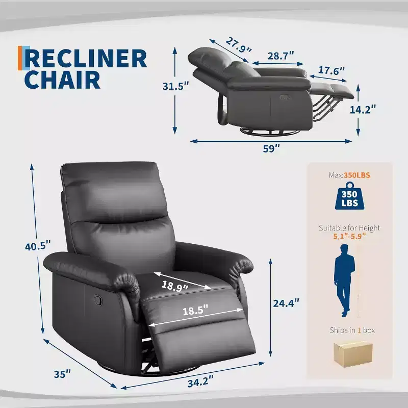 Manual Recliner Chair,360 Swivel Rocker Glider Nursery Chair with Padded Armrest and Deep Seat,Modern PU Leather Upholstered Reclining Chair