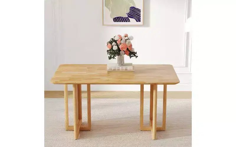 Solid Wood Kitchen Table with Anti-Slip Feet, Dining Table for 4 with Imitation Vine Texture Design, Brown
