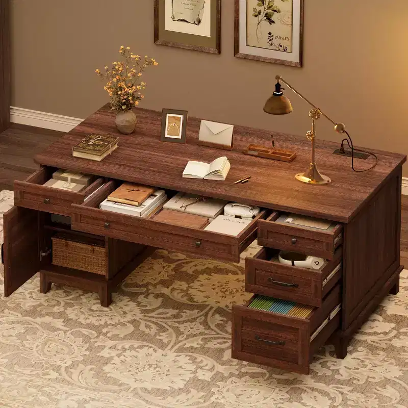 Executive Desk with Drawers and Charging Station, 53.54