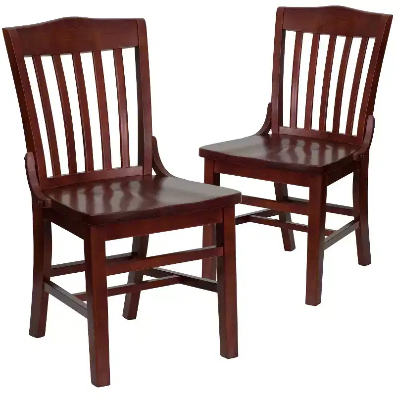2 Pack School House Back Mahogany Wood Restaurant Chair - Commercial Grade