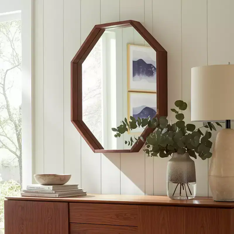 Modern Wood Frame Mirror Wall Dcor - Octagonal 30 - Home, Office, Bedroom, or Living Room Dcor