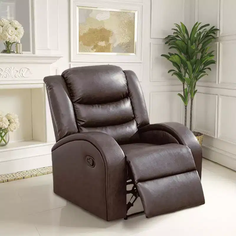 MAYEERTY Faux Leather Recliner Chair, Adjustable Backrest Reclining Chair for Living Room, Brown