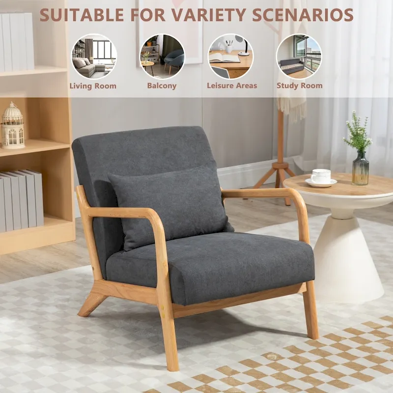 Mid-Century Velvet Upholstered Accent Chair Armchair w/Waist Cushion