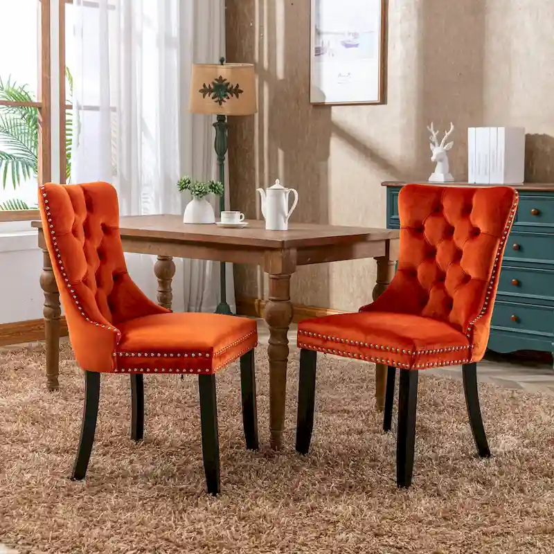 Set of 2 Modern High-End Tufted Solid Wood Upholstered Dining Chair with Nailhead Trim