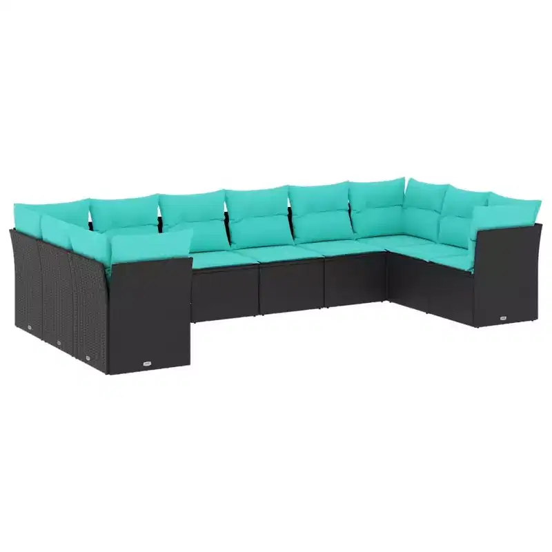 vidaXL 10 Piece Patio Sofa Set with Cushions Black Poly Rattan