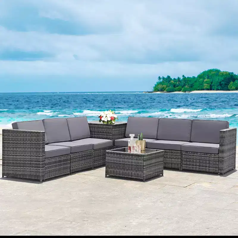 Costway 8 PCS Wicker Sofa Weaving Rattan Furniture Set Patio Furniture w/ Storage Outdoor
