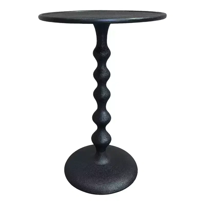 The Urban Port 22" Round Side End Table Cast Aluminum with Hammered Texture Black