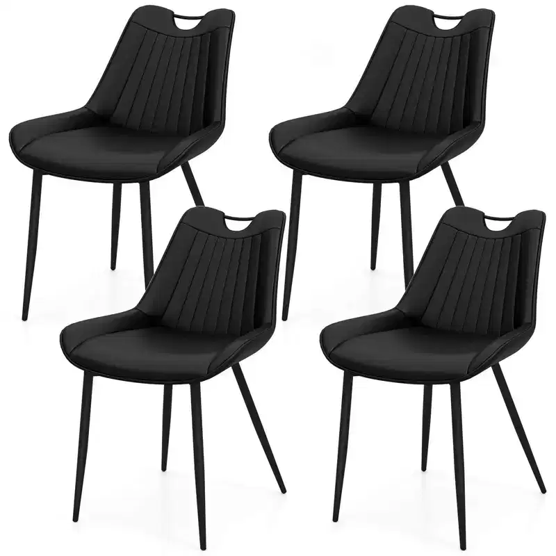 Costway Dining Chair Set of 4 Faux Leather Upholstered Kitchen Chairs with Metal Legs Black/Gray/Green