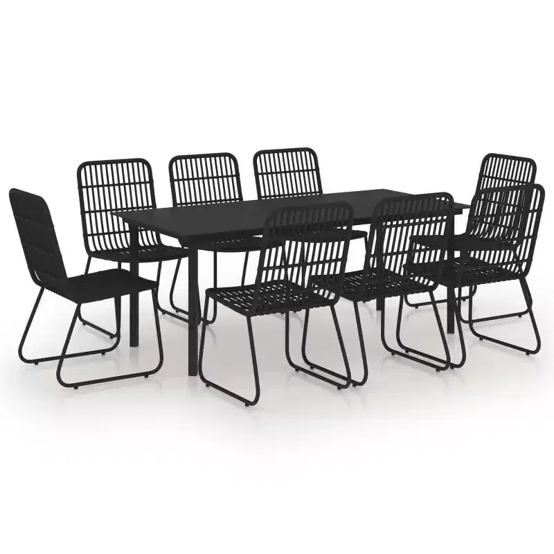 vidaXL 9 Piece Patio Dining Set Poly Rattan and Glass