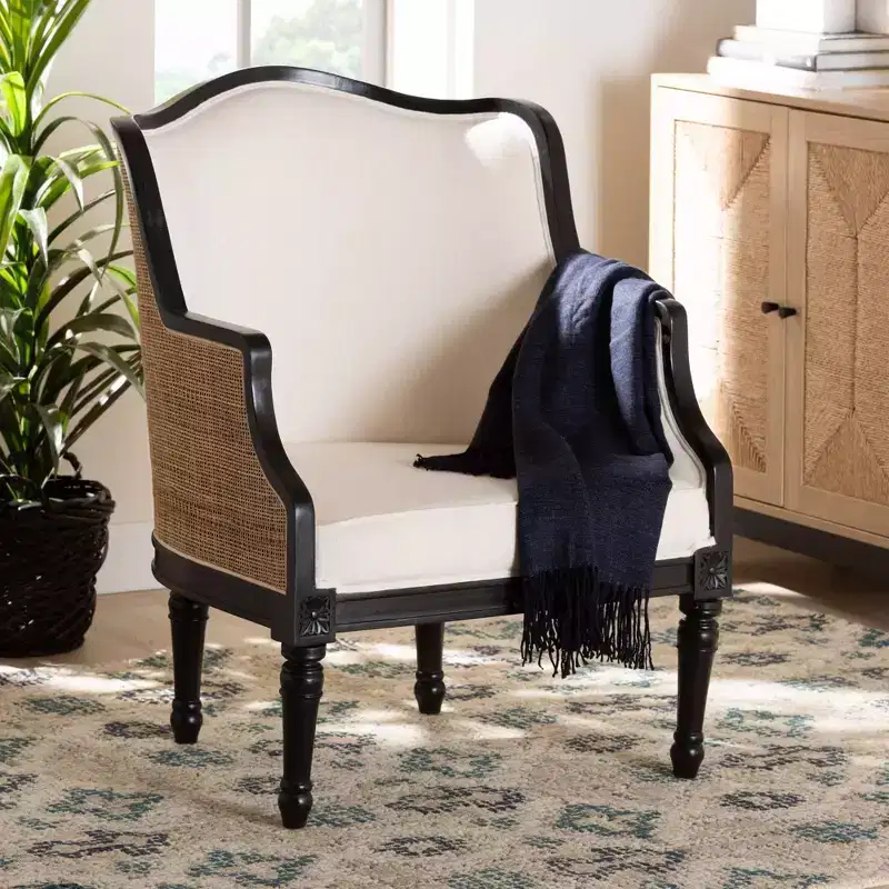 Fabric and Wood Accent Chair