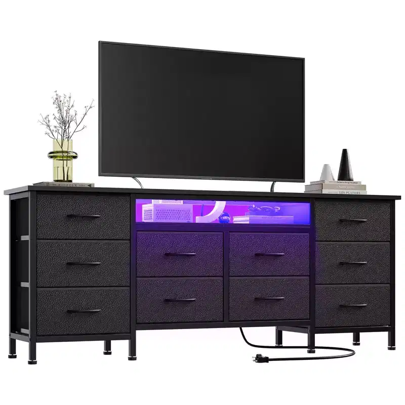 TV Stand for 65, 70, 75 Inch TV, 10 Drawer Long Dresser with Power Outlets , 63 Inch Entertainment Center TV Stand Dresser Storage Drawers