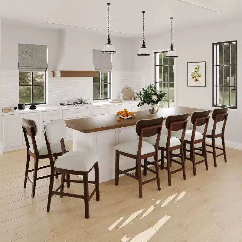 Solid Wood Farmhouse Upholstered Counter Height Bar Stools with Curved Back