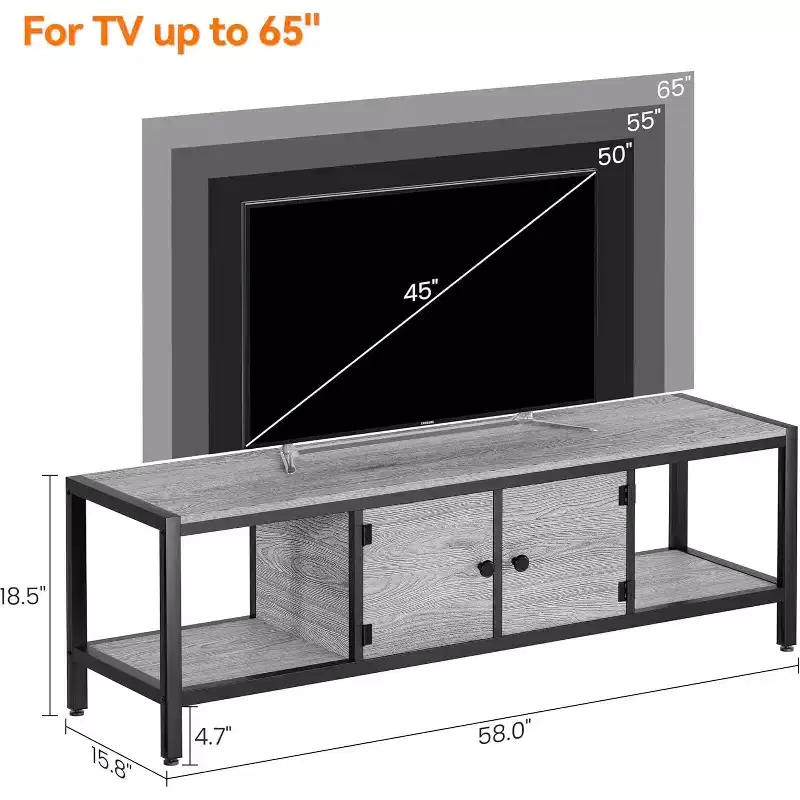 Gray & Black Industrial TV Stand with Storage, Fits up to 65