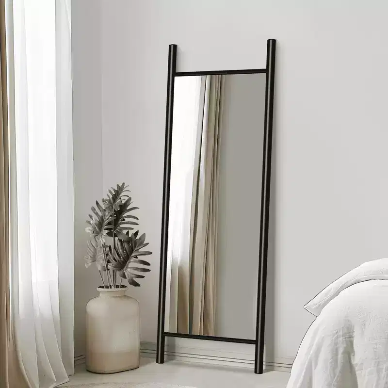 Full-Length Mirror Solid Wood Ladder Rectangle Walnut 63x24x1in No Stand
