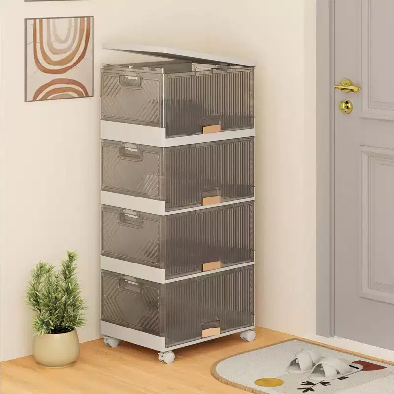 4-Cube Stackable Storage Bins with Detachable Wheels 18 Gal Large Organizer