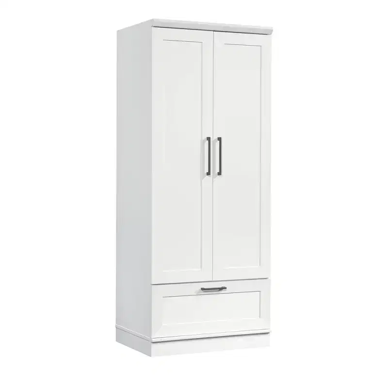 Homeplus Wardrobe Soft White - Sauder: MDF Construction, 2-Door Armoire Dresser with Drawers & Metal Hardware