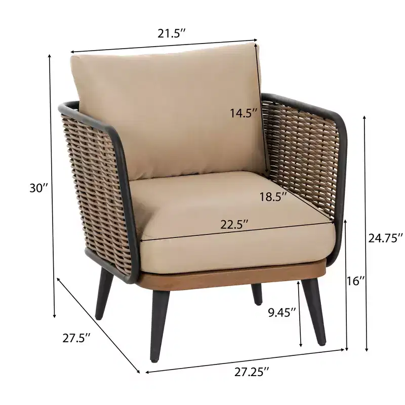 Christopher Knight Home Bonita Patio Rustic Iron and Rattan Club Chair with Cushions, Beige