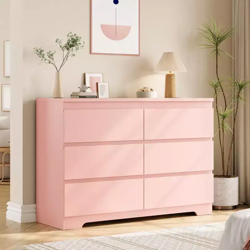 6 Drawer Dresser,Modern Chest of Drawers for Clothes Storage, Wood Storage Double Dresser for Bedroom, Living Room, Entryway