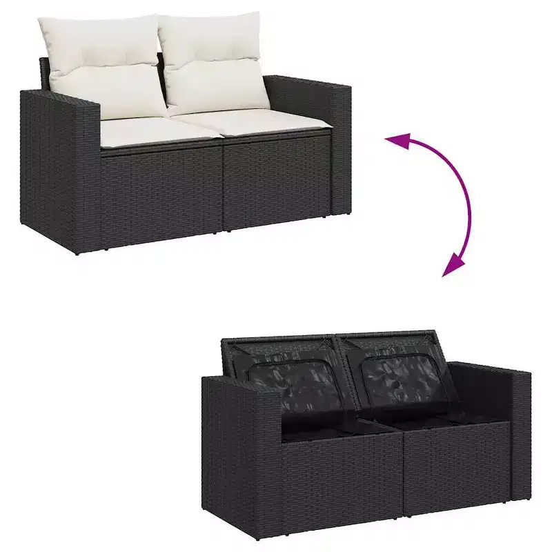 vidaXL Garden Sofa Set Black PE rattan 8 Piece Modular Garden Sofa Set