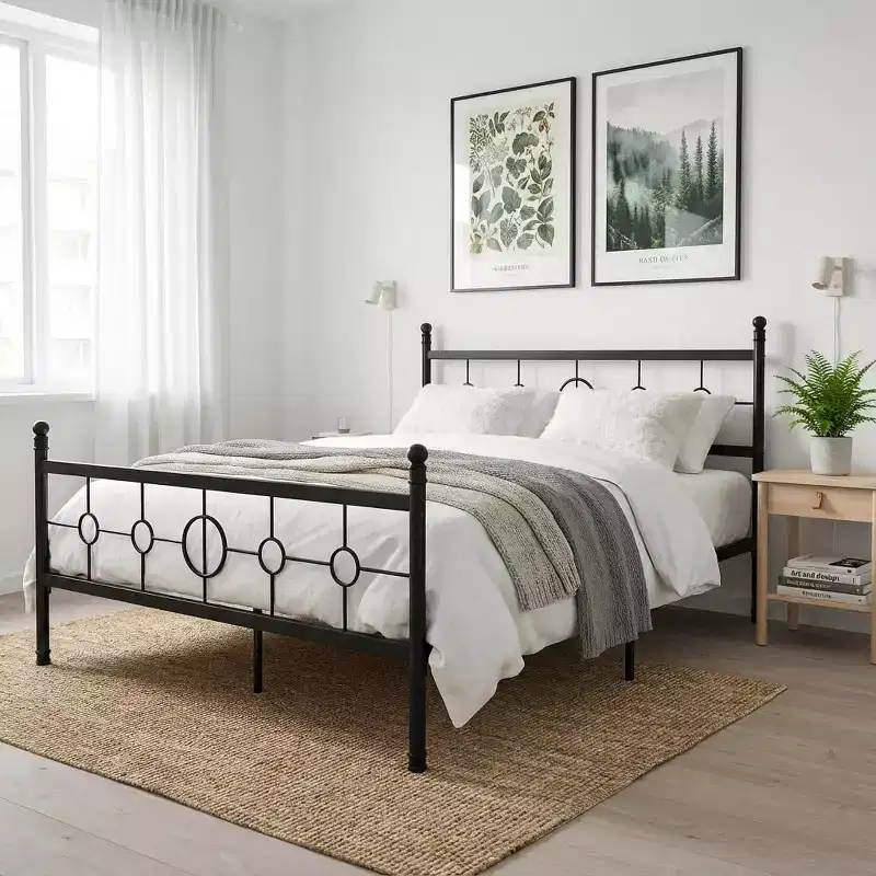 Iron Platform Bed Frame with Circular Headboard & Footboard