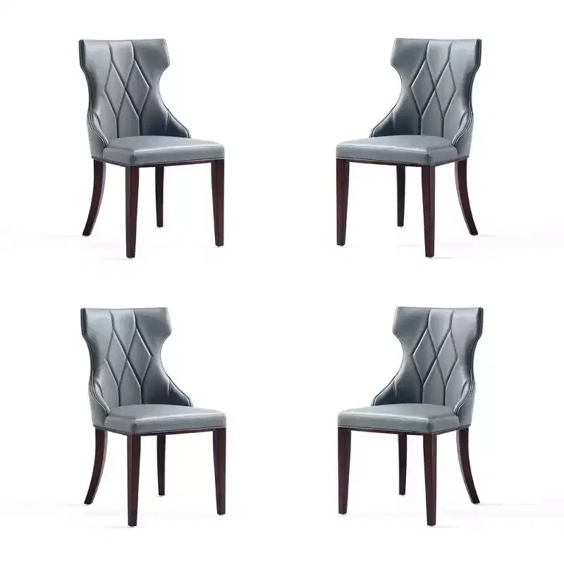 Set of 4 Reine Faux Leather Dining Chairs Pebble Gray - Manhattan Comfort: Modern, Wing-Back, Beechwood Legs