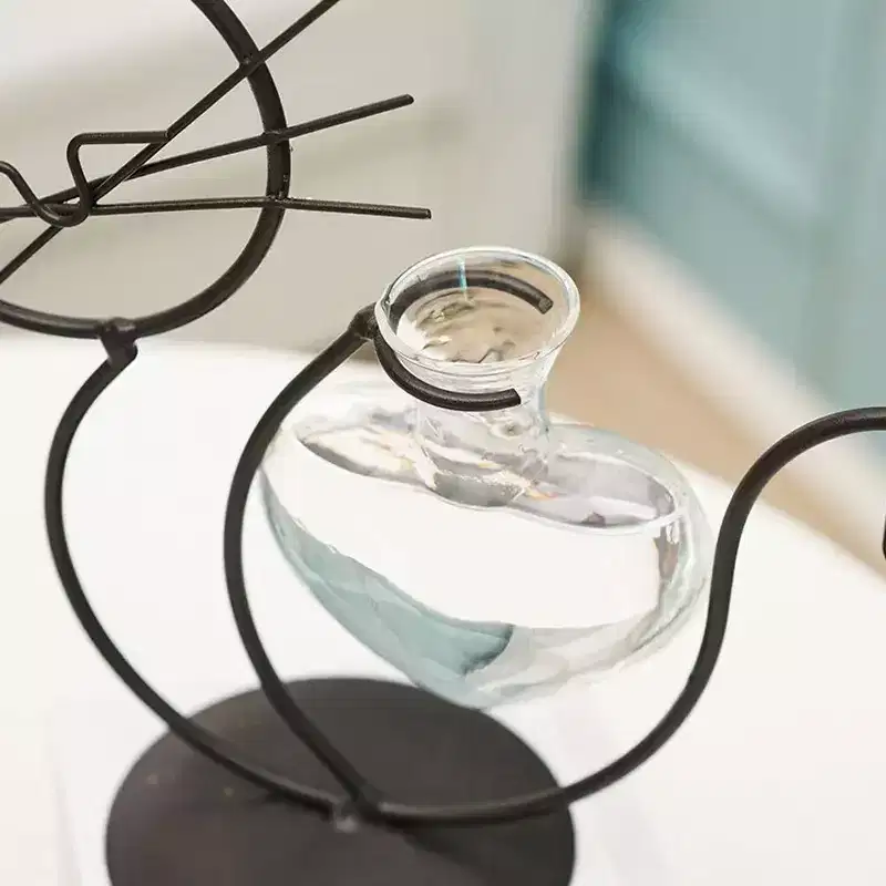 NotArt Nordic Cat-shaped Iron & Glass Hydroponic Flower Vase - Welded & Painted Aquarium-style Decor