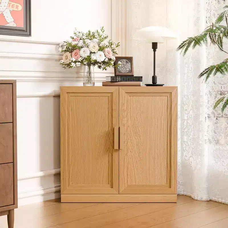 31 in. Tall Wood Grain Corner Storage Cabinet in Natural Wood Color, Storage Organizer with Adjustable Shelves for Bedroom Living/Dinning Room