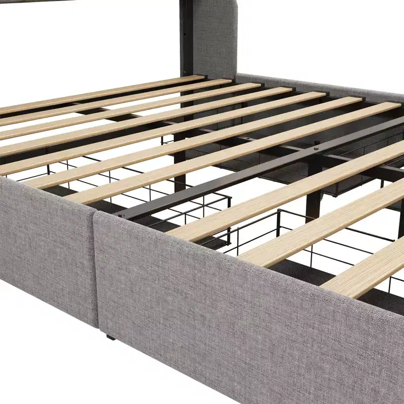Metallic LED full-size bed frame, wing-shaped headboard + 4 drawers, a new multi-functional storage experience.